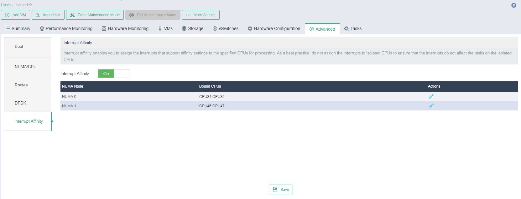 Figure3 Configuring interrupt affinity settings