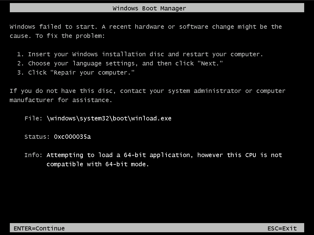 How do I handle the 0xc000035a error received when I install Windows Server  2008 R2 Datacenter x64 Edition?