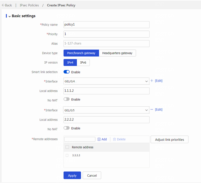 Web example: Configuring IPsec smart link selection