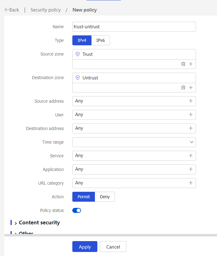 Web example: Configuring security zones