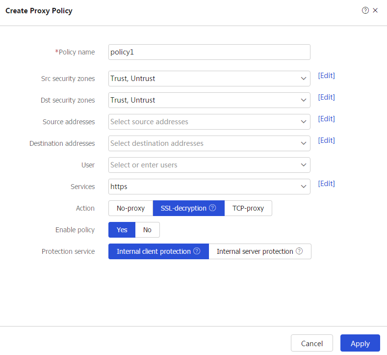 Web example: Configuring SSL decryption