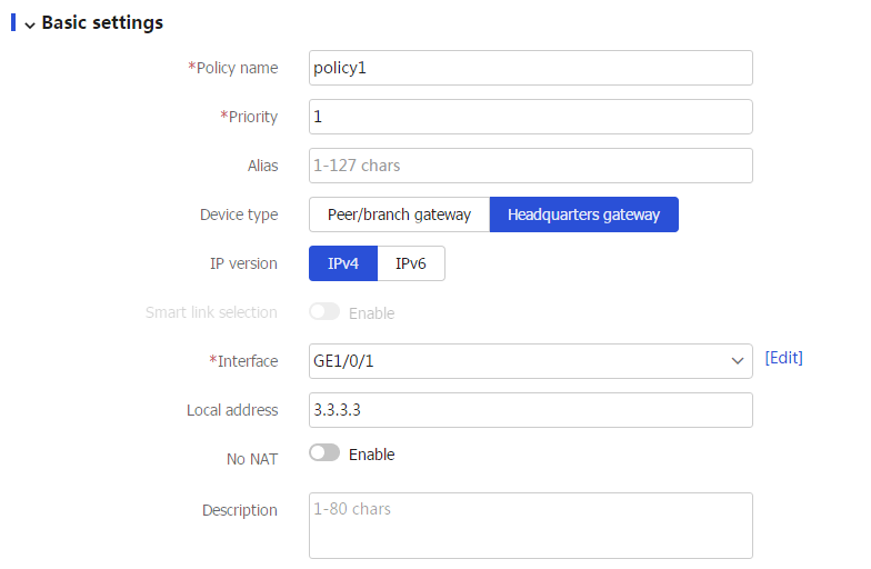 Web example: Configuring IPsec smart link selection
