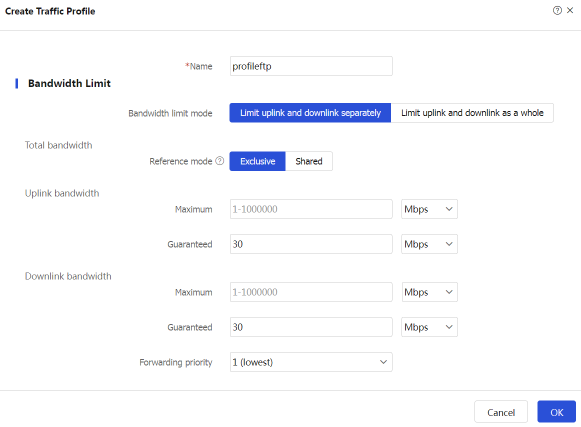 Web example: Configuring a single traffic profile