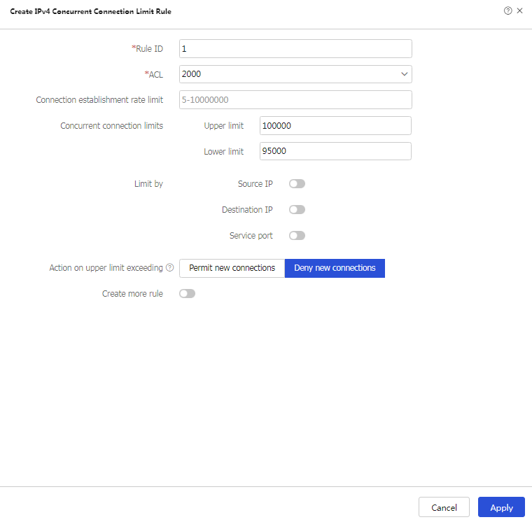 Web example: Configuring connection limits